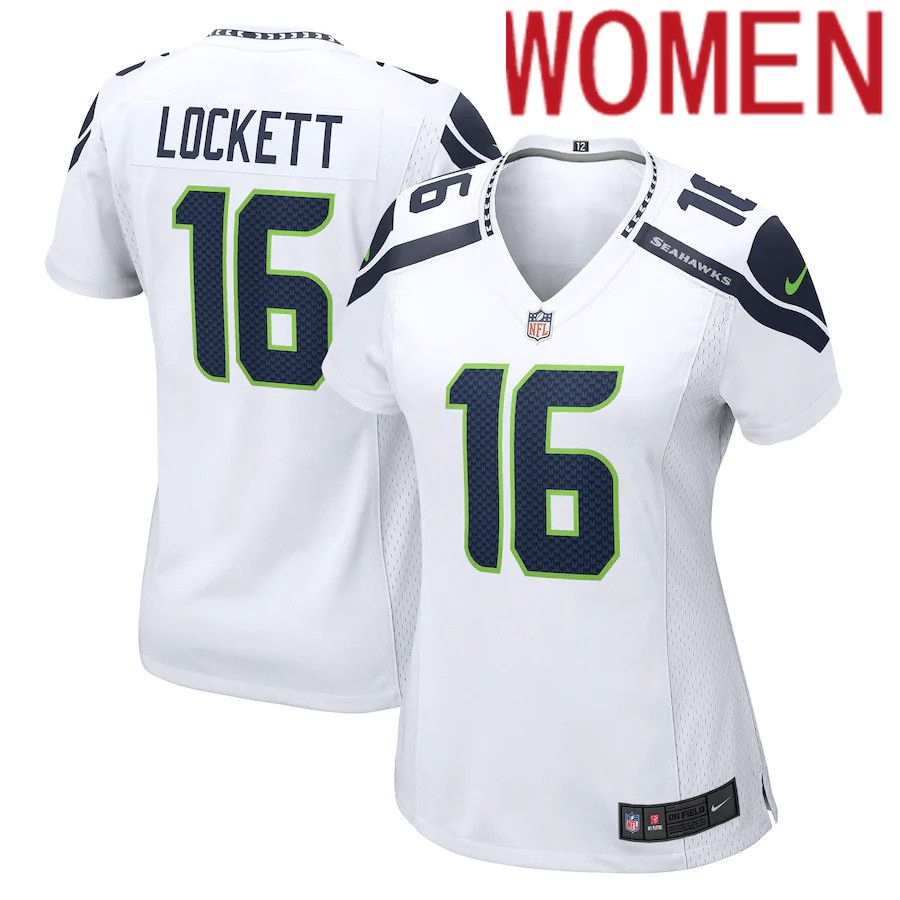 Women Seattle Seahawks 16 Tyler Lockett Nike White Game NFL Jersey